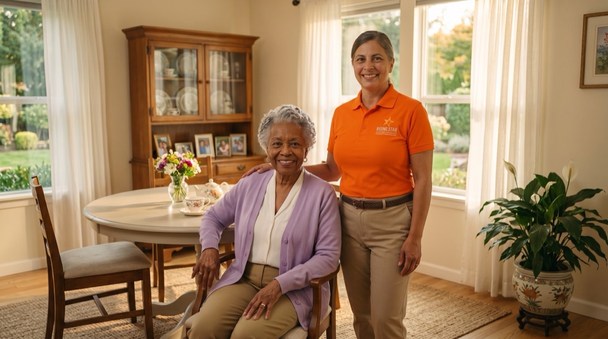Rising Star caregiver with a senior woman at home in Maryland